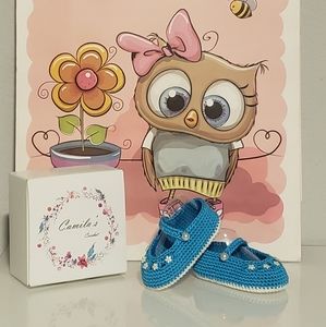 Hand made blue crochet mary janes